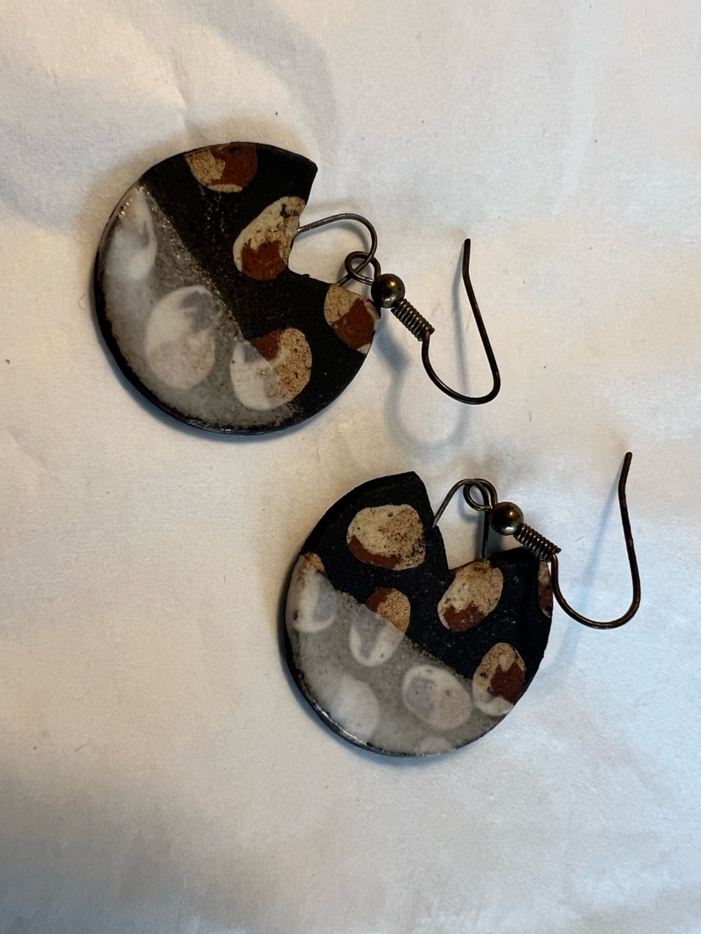 Handcrafted Black and White Crescent Drop Earrings